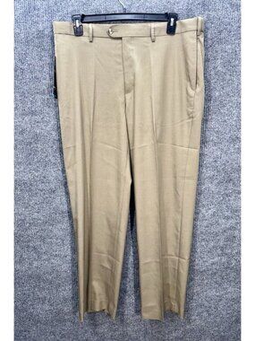 Savane Dress Pants Mens 38x32 Tan Dark Patina Stretch Crosshatch Flat Front NWT